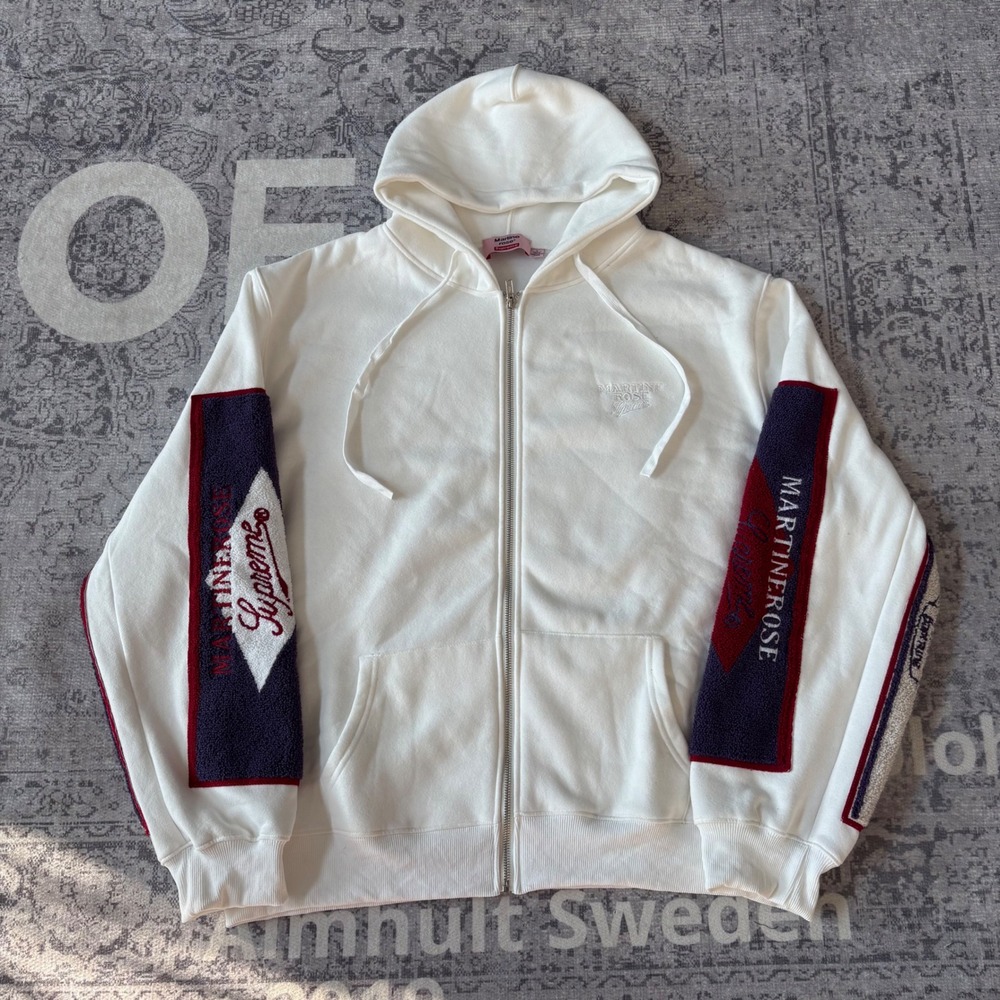 Supreme Martine Rose Patchwork Zip Up Hooded Sweatshirt White Mens Large FW24